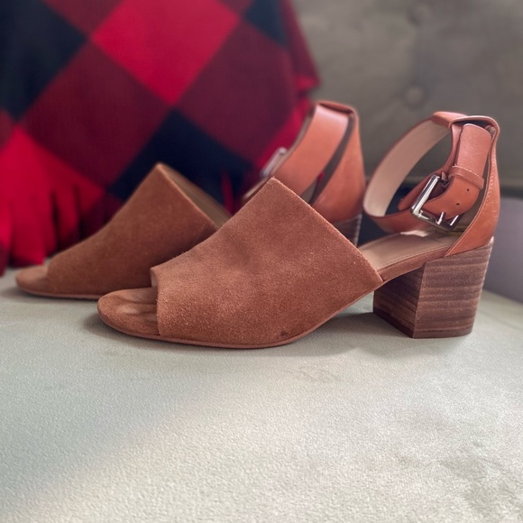 Marc Fisher Size 9 Cognac Suede Heeled Sandals - Picture 2 of 16